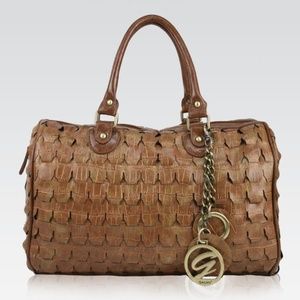 Galian Perforated Croco Print Tan Brown Handbag